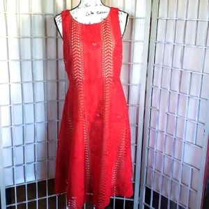 Anthropologie sleeveless knee length new lace upper red dress size  8
